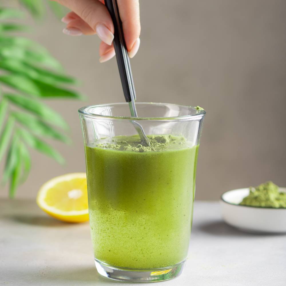 The organic greens powder close up